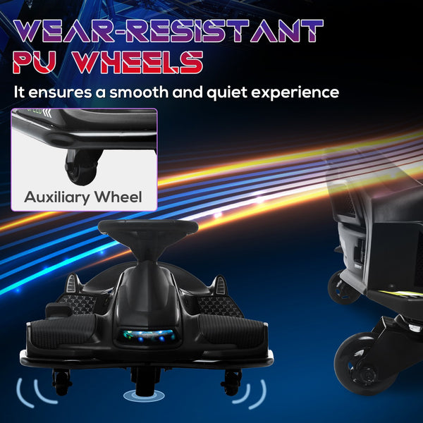 English Elm Aosom Kids Battery Powered Drift Kart with Led Lights Music and Slow Start Feature Black W2225P217183