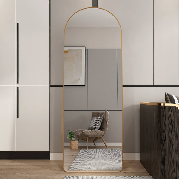 English Elm The Arched Gold Aluminum Full Length Floor Mirror for Bedroom Entryway Dressing Room W1151140053
