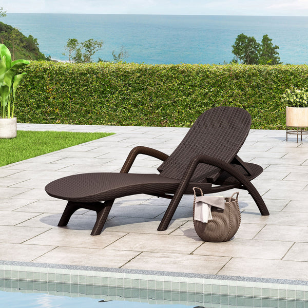 English Elm Christopher Knight Home® - MIKAEL Chaise Lounge Dark Brown Polypropylene 3D Wicker Weather-Resistant Handcrafted Outdoor Seating 68020.00DBRN