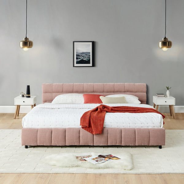 English Elm California King Upholstered Bed Frame - Soft Pink Chenille, Padded Headboard & Hidden Storage Drawers W487P311313