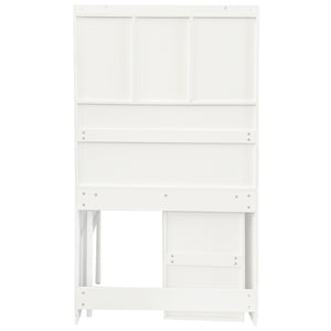 English Elm Computer Desk with Glass Doors, Hutch & Drawer Storage, Rotating 90° Desktop and Spacious Work Surface White W331S00194
