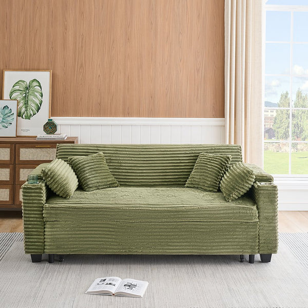 English Elm 80 Inch Green Corduroy Sofa Bed - Multi-Functional, Space-Saving Design With Cup Holders & Comfort! W1658P269825