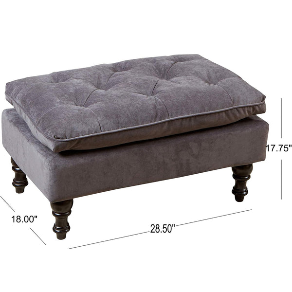 English Elm Christopher Knight Home® - LOFTON Charcoal 28" Pillow-Top Ottoman with Button Tufting, Birch Frame & Espresso Turned Legs 53081.00GRY