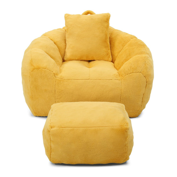 English Elm Giant Foam-Filled Bean Bag Chair with Footstool, Shell-Shaped Faux Fur Sofa for Gaming Reading уют Yellow W2677P306797