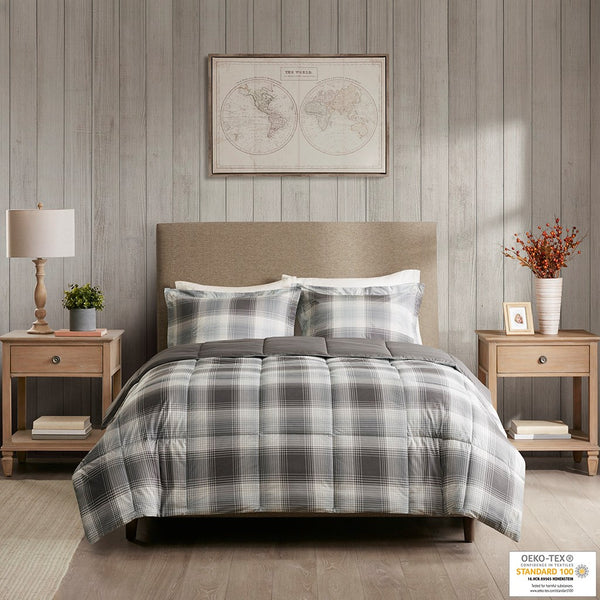 English Elm Twin Woodsman Softspun Plaid Comforter Mini Set - Grey Cabin Style, 6D Fiberfill, OEKO-TEX Certified, Machine Washable B035100464