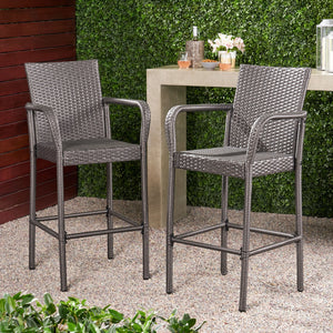 English Elm Christopher Knight Home® - Littleton Outdoor Barstool Set Of 2 - Stylish Grey Wicker For Modern Patios & Poolside Relaxation 57113.00GRY