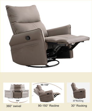 English Elm Pu Leather Swivel Glider Recliner with Footrest for Nursery Bedroom Lounge W1028115302