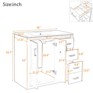 English Elm 36'' Bathroom Vanity with Ceramic Sink Combo Solid Wood Frame Soft-Closing Drawers Ample Storage Elegance Green N710P243327F