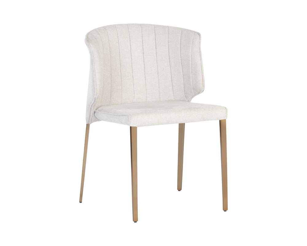Sunpan Zayden Dining Chair - Modern Belfast Oatmeal Fabric, Gold Stainless Steel Legs, Stylish Comfort