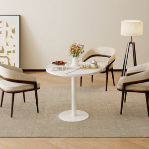 English Elm Round Bistro Dining Table Faux Marble Tulip Base Compact Cafe Style for Small Spaces W3316P457539