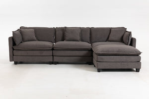 English Elm Modern Chenille Sectional Sofa with Ottoman Modular Layout for Spacious Living Rooms Antique Grey W2530S00018
