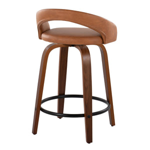 English Elm Fixed-height Swivel Counterstools Walnut Frame Camel Faux Leather Kitchen Bar Set B202S01750