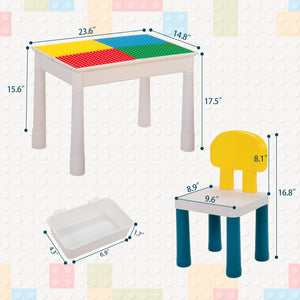 English Elm All-in-One Kids Activity Table set with 2 chairs, 100 DIY blocks, slides, storage & cushions for toddlers W2181P362367