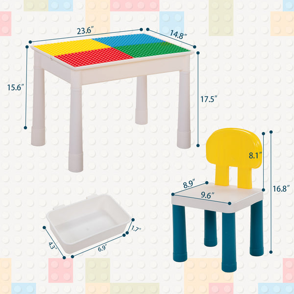 English Elm All-in-One Kids Activity Table set with 2 chairs, 100 DIY blocks, slides, storage & cushions for toddlers W2181P362367