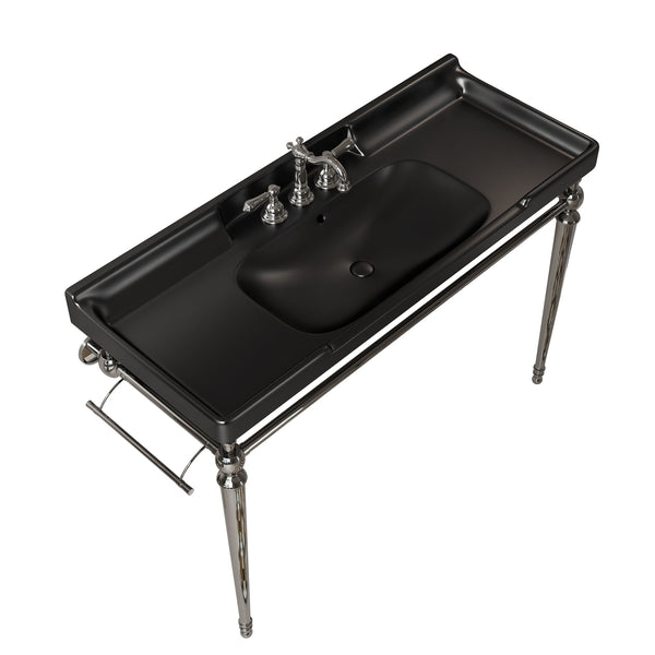 English Elm Vici 48 Inch Matte Black Ceramic Bathroom Basin with Triple Faucet Holes Retro Style W2615P406551