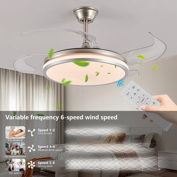 English Elm 42 Inch Modern Led Ceiling Fan With Remote, Retractable Blades, 6 Speed, Silent Dc Motor For Any Room W2312P374996