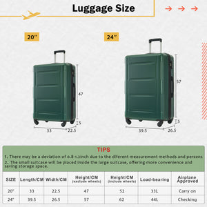 English Elm 2 Piece Abs Hard Shell Spinner Luggage Set with Tsa Lock Expandable Travel Suitcases Green N732P198744F