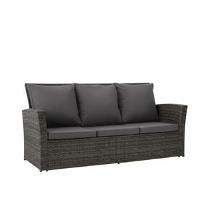 English Elm 67.7" Outdoor Wicker Three Seat Sofa High Back Pe Frame Patio Lounge Furniture Black B082P455125