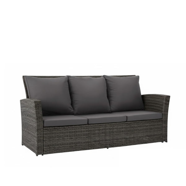 English Elm 67.7" Outdoor Wicker Three Seat Sofa High Back Pe Frame Patio Lounge Furniture Black B082P455125