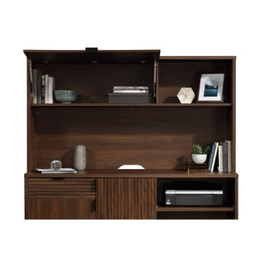 English Elm Hutch, Brown Finish Engineered Wood with Flip-Up Hidden Storage, Cubbyholes & Cord Management (71.75") B356P367776