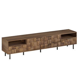 English Elm Mid Century Modern Tv Stand 79 Inch Wood Tone Console with Drawers for Living Room N710P401530P