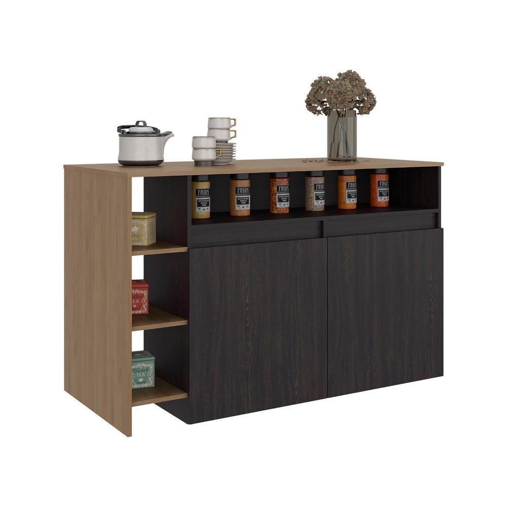 English Elm Wenge Two-tone Oak Kitchen Island with Cabinet Storage and Open Side Shelving B062S01862
