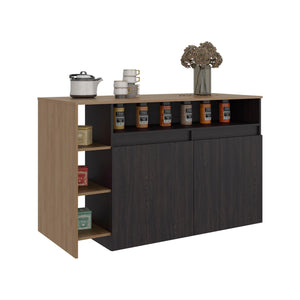 English Elm Wenge Two-tone Oak Kitchen Island with Cabinet Storage and Open Side Shelving B062S01862