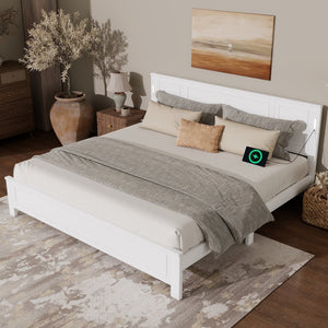 English Elm King Pine Wood Platform Bed with Led Lighting Usb Charging Tall Panel Headboard White W504S00274