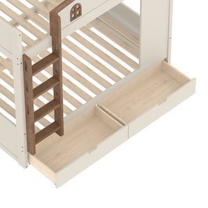 English Elm Twin Triple Metal Bunk Bed Matte Powder Coated Frame with Full Safety Guardrails W1580S00637