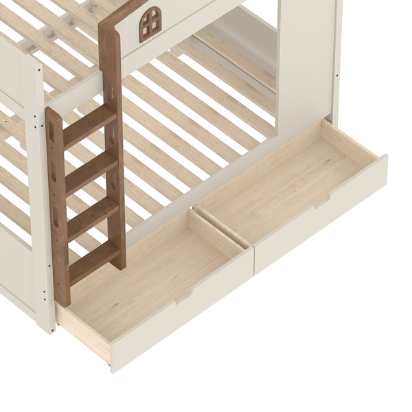 English Elm Twin Triple Metal Bunk Bed Matte Powder Coated Frame with Full Safety Guardrails W1580S00637