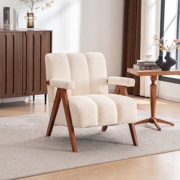 English Elm Mid-century Modern Chenille Accent Chair Cloud Silhouette Oak Frame Living Room Lounge W1170P425382