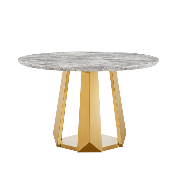 English Elm 47" Round Marble Dining Table - Chic Faux Marble Top & Gold Stainless Steel Base - Versatile & Durable Design For Any Space W3456S00009