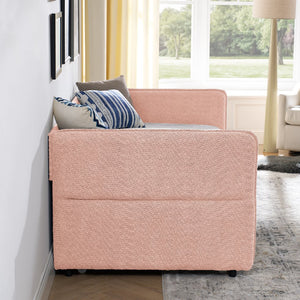 English Elm Daybed Boucle Upholstered Tufted Twin Trundle Sofa for Guest Bedroom Studio Lounge Pink W1413S00172