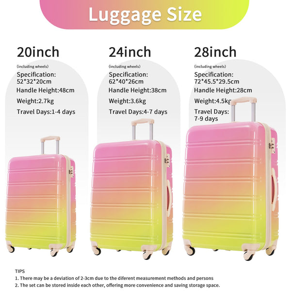 English Elm Hardshell Polycarbonate 3 Piece Luggage Set Spinner Wheels Tsa Lock Expandable Travel Multicolor Pink N732P184448U