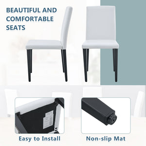 English Elm White Pu Leather Dining Chair with Ergonomic Back and Black Metal Base for Modern Interiors W1151S04615