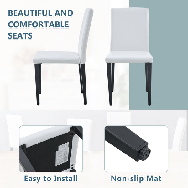 English Elm White Pu Leather Dining Chair with Ergonomic Back and Black Metal Base for Modern Interiors W1151S04615