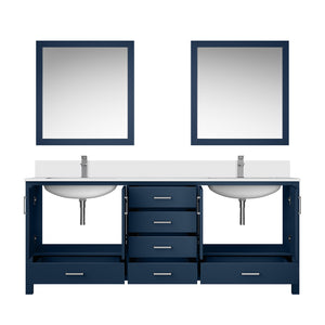 English Elm Navy Blue Double Bath Vanity 80" x 22" with White Quartz Top, Chrome Faucet, 30" Mirrors, Durable Finish B2731S01061