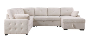 English Elm Multi Functional L Shaped Sectional Sofa with Sleeper and Hidden Storage Chaise Beige B2730S00057