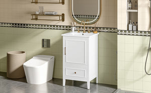 English Elm 20" Bathroom Vanity with Sink and Ceramic Top, Modern Freestanding Cabinet with Drawer & Shelf Storage, Adjustable Feet for Stability and 200lb Capacity White N725P192821K