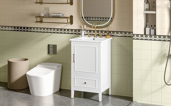 English Elm 20" Bathroom Vanity with Sink and Ceramic Top, Modern Freestanding Cabinet with Drawer & Shelf Storage, Adjustable Feet for Stability and 200lb Capacity White N725P192821K