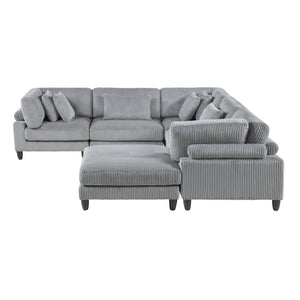 English Elm 6Pc Modular Sectional Set In Gray Corduroy – Versatile L-Shaped Design For Cozy Living Spaces B011S01565