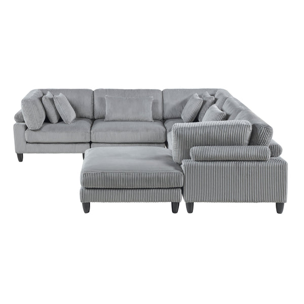 English Elm 6Pc Modular Sectional Set In Gray Corduroy – Versatile L-Shaped Design For Cozy Living Spaces B011S01565