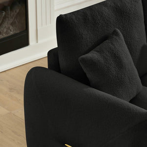 English Elm 35 Inch Teddy Velvet Lounge Chair Sculptural Cloud Seat for Modern Apartment Living Black W2564P457791