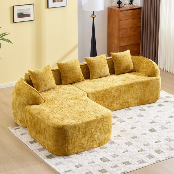 English Elm Yellow Chenille L-Shaped Sofa – Stylish, Space-Saving Comfort With 4 Throw Pillows For Any Room W3612S00019-GIGA