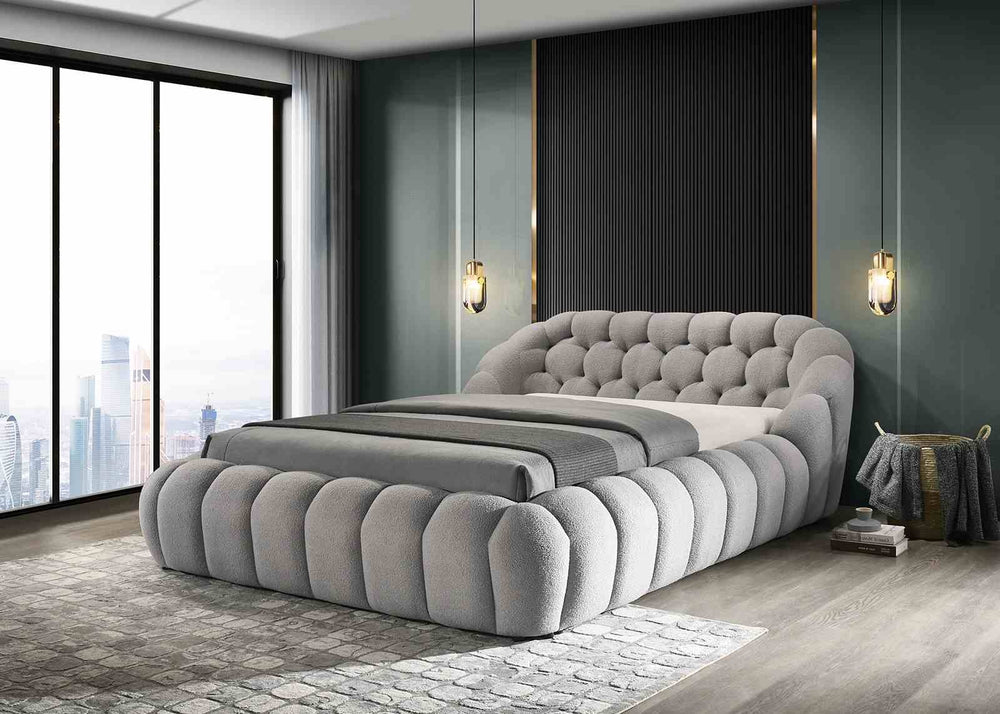English Elm Modern Tufted Queen Platform Bed Upholstered Chenille Frame for Contemporary Bedroom Gray B2741S00825