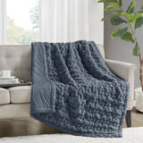 Madison Park Ruched Fur Glam/Luxury Throw MP50-8107 Slate Blue