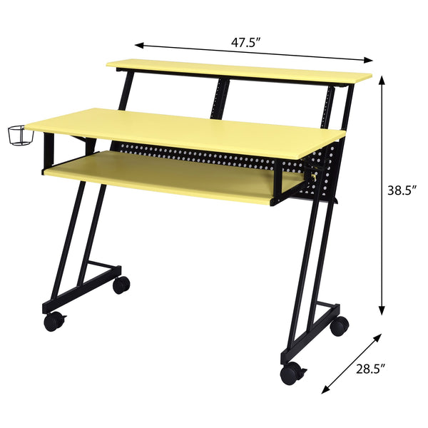 English Elm Yellow Music Studio Desk with Keyboard Tray, Metal Open Frame, Durable Wood Veneer for Pro Recording Spaces B062P184530