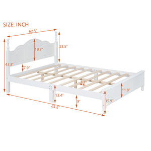 English Elm Queen Wood Platform Bed Frame with Retro Headboard, Sturdy Slat Support, Easy Assembly, 500LB Capacity White 66.73 L x 21.73 W x 6.73 H WF308185AAK
