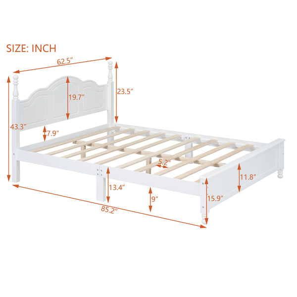 English Elm Queen Wood Platform Bed Frame with Retro Headboard, Sturdy Slat Support, Easy Assembly, 500LB Capacity White 66.73 L x 21.73 W x 6.73 H WF308185AAK