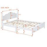 English Elm Queen Size Wood Platform Bed Frame,Retro Style Platform Bed With Wooden Slat Support,White